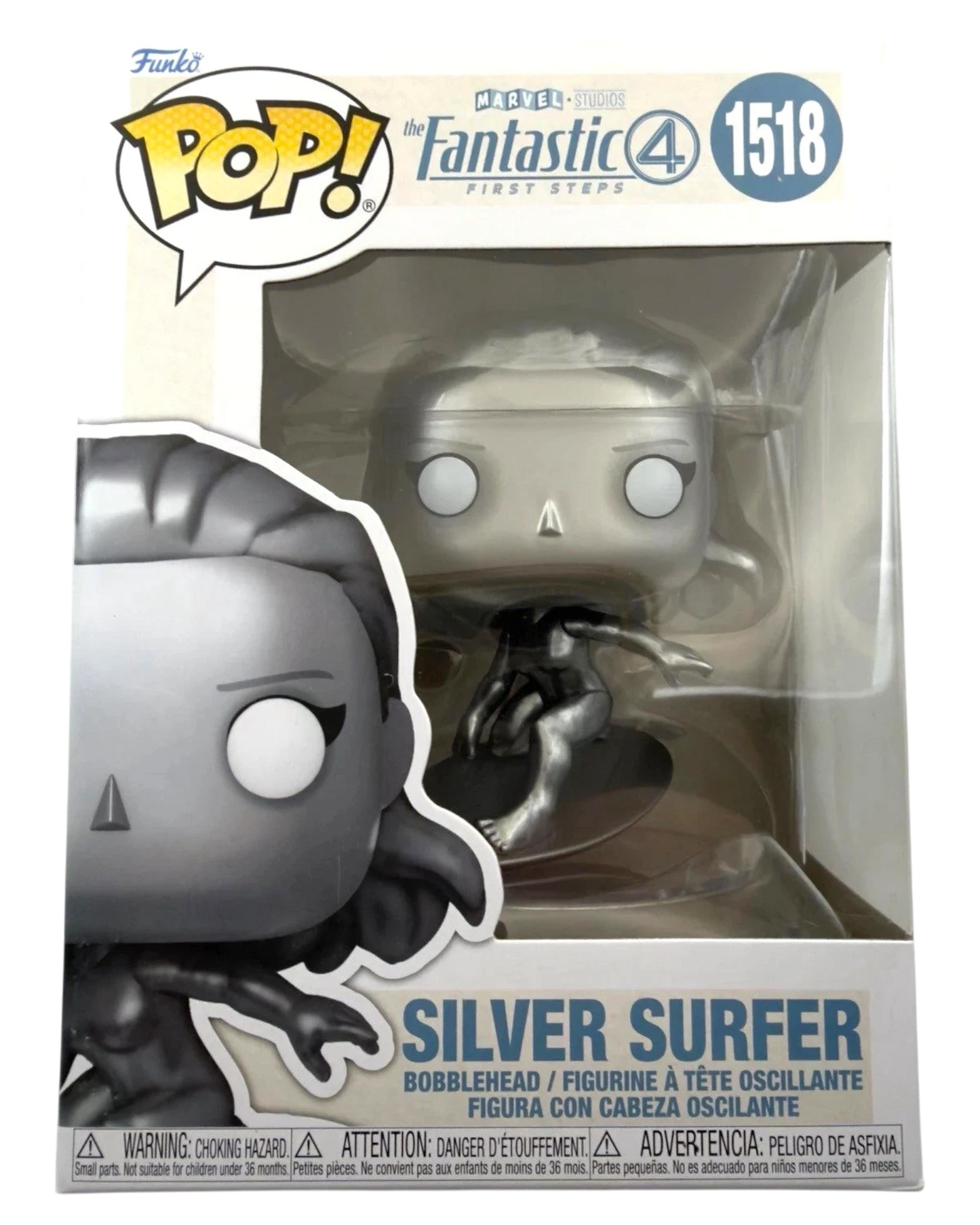 More Than Diecast Funko Pop Silver Surfer vinyl figure from Marvel The Fantastic Four First Steps in display box