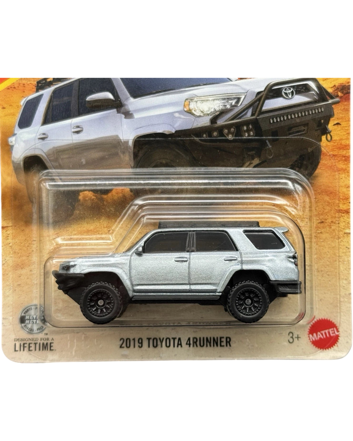 More Than Diecast Matchbox 2019 Toyota 4Runner 1:64 scale die-cast car in silver with off-road styling on blister card