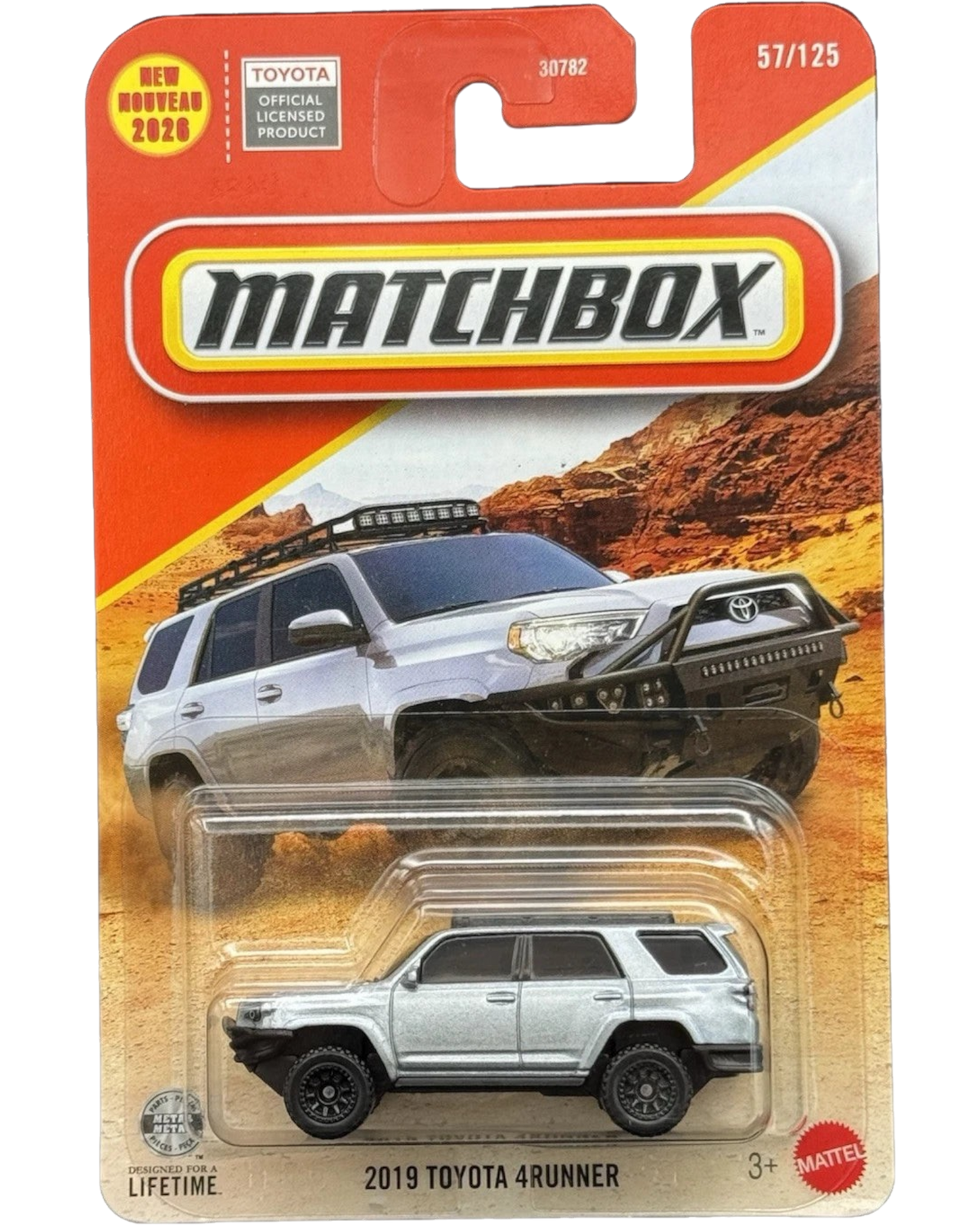 More Than Diecast Matchbox 2026 MBX Team Toyota 2019 Toyota 4Runner silver 1:64 scale die-cast SUV in blister pack