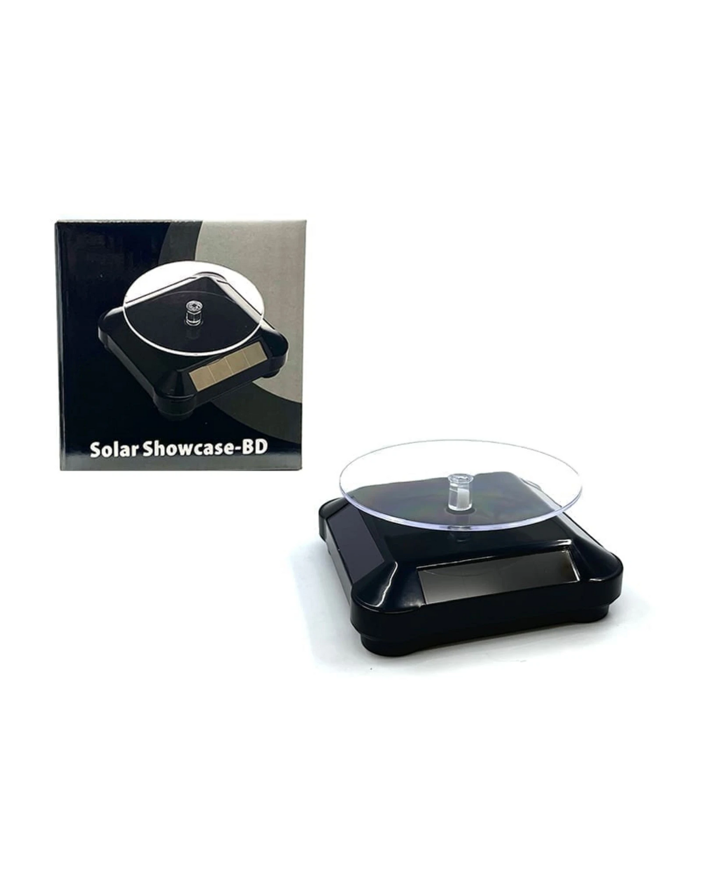 More Than Diecast solar powered 3.5" black turntable display stand for 1:64 scale models. Features 360 rotation.