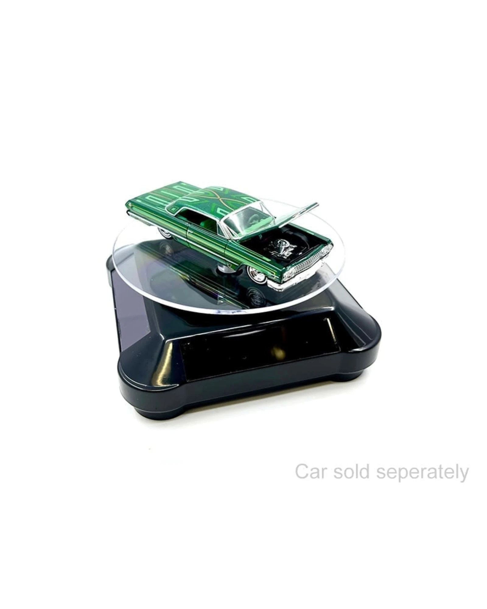 More Than Diecast solar powered 3.5" black turntable display stand with 360 rotation for 1:64 scale models.