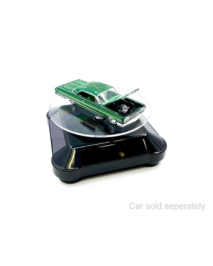 More Than Diecast solar powered 3.5" black turntable display stand with 360 rotation for 1:64 scale models.