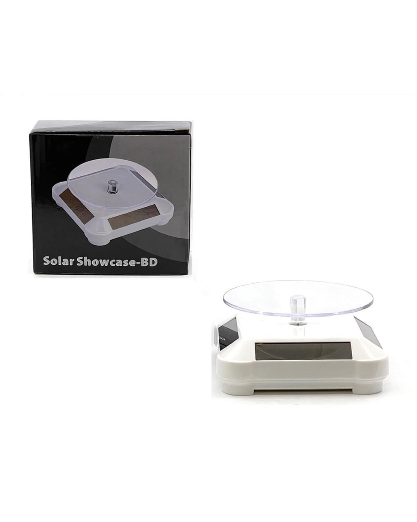 More Than Diecast white solar powered 3.5" turntable display stand for 1:64 scale models, 360 rotation.