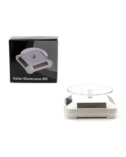 More Than Diecast white solar powered 3.5" turntable display stand for 1:64 scale models, 360 rotation.