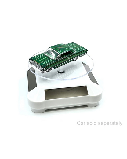 More Than Diecast solar powered white turntable display stand with 3.5" rotating platform for 1:64 scale models.