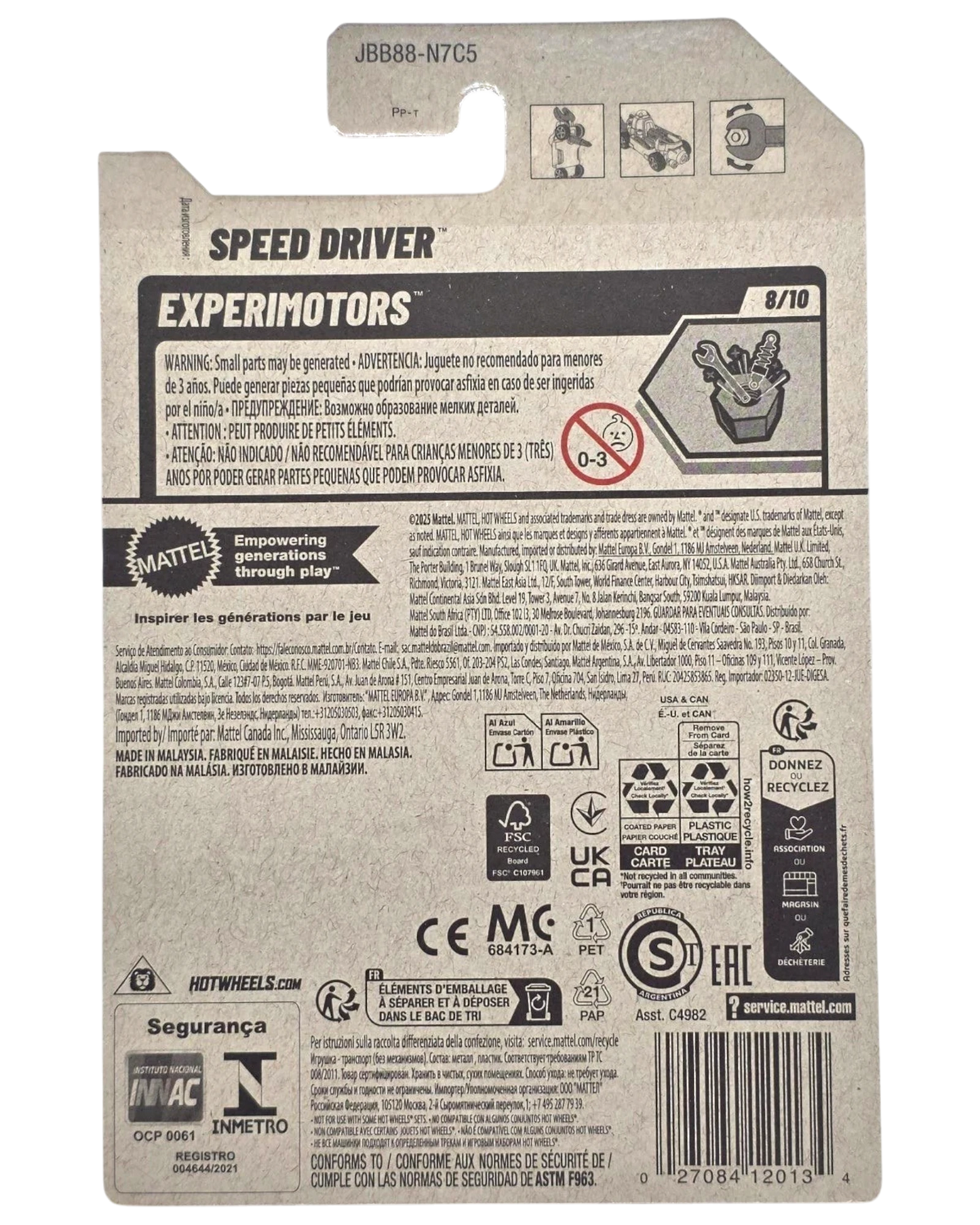 More Than Diecast Hot Wheels Speed Driver Experimotors black die-cast car packaging back view