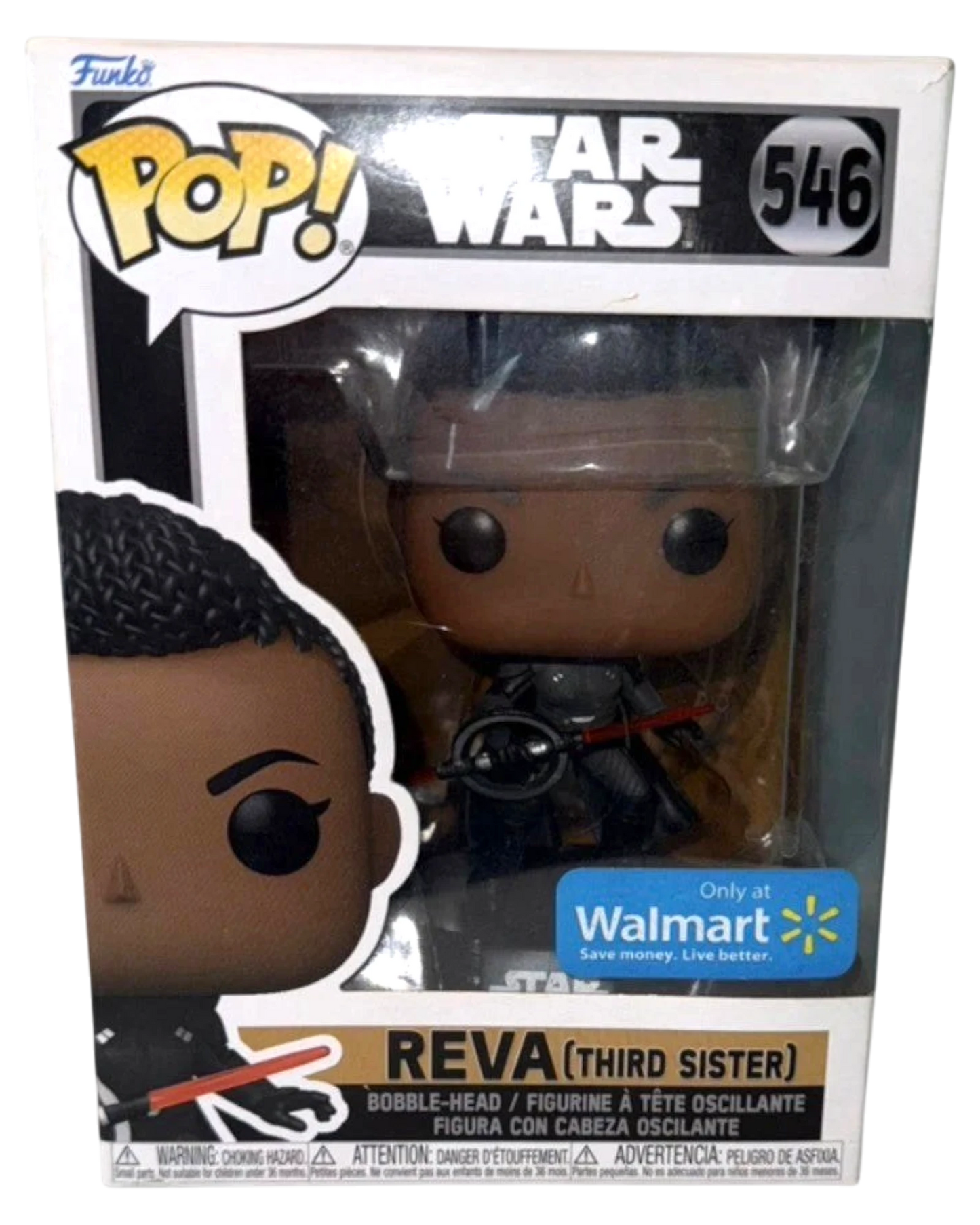 More Than Diecast Star Wars Reva (Third Sister) Funko Pop! Vinyl #546 bobble-head figure in box, holding a red lightsaber.