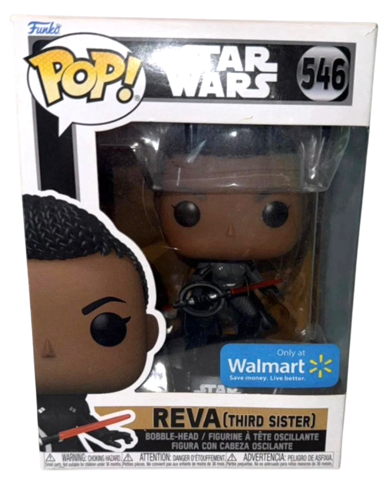 More Than Diecast Star Wars Reva (Third Sister) Funko Pop! Vinyl #546 bobble-head figure in box, holding a red lightsaber.