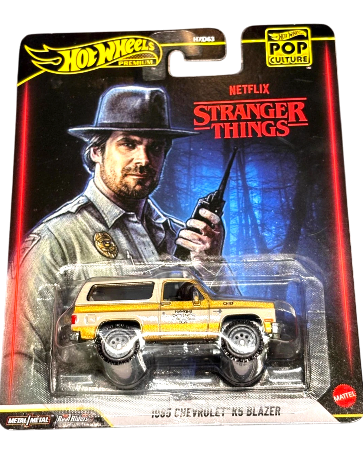 More Than Diecast Hot Wheels Premium Stranger Things 1985 Chevy K5 Blazer die-cast truck in Hawkins police livery