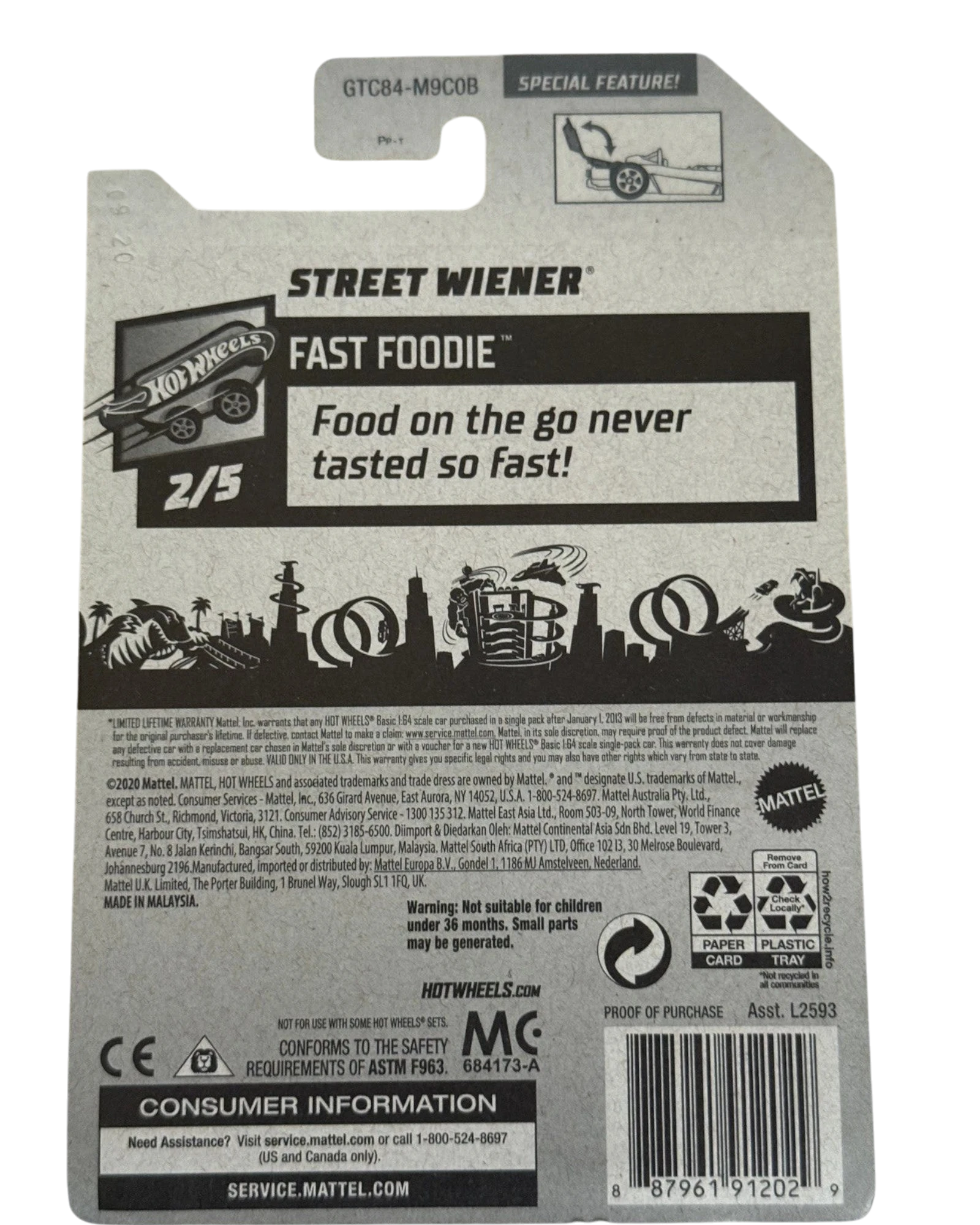 More Than Diecast Hot Wheels Street Wiener Treasure Hunt back of card packaging with product details and branding
