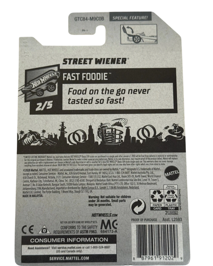 More Than Diecast Hot Wheels Street Wiener Treasure Hunt back of card packaging with product details and branding