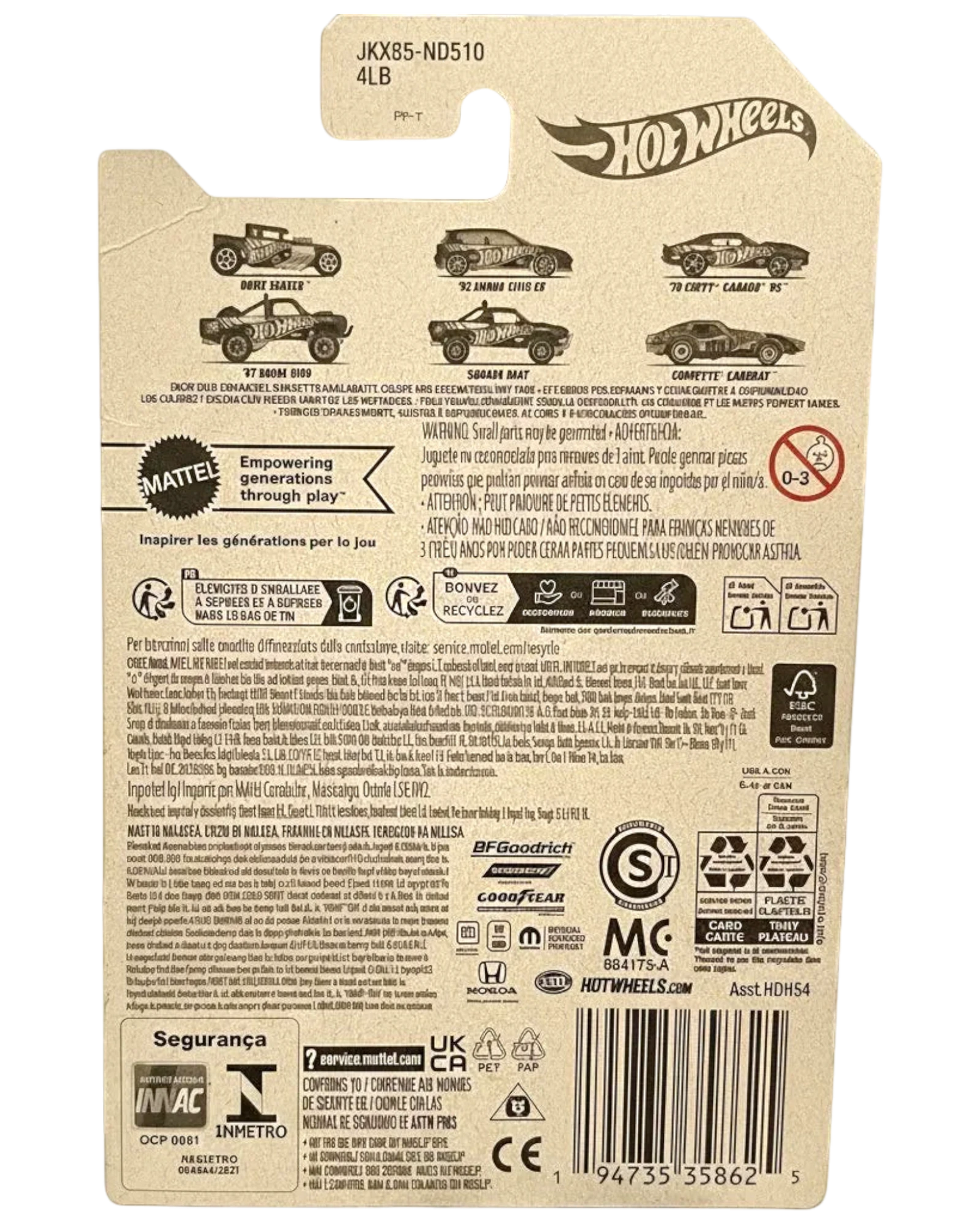 More Than Diecast Hot Wheels Subaru BRAT 58th Anniversary card back showing collection details and safety warnings