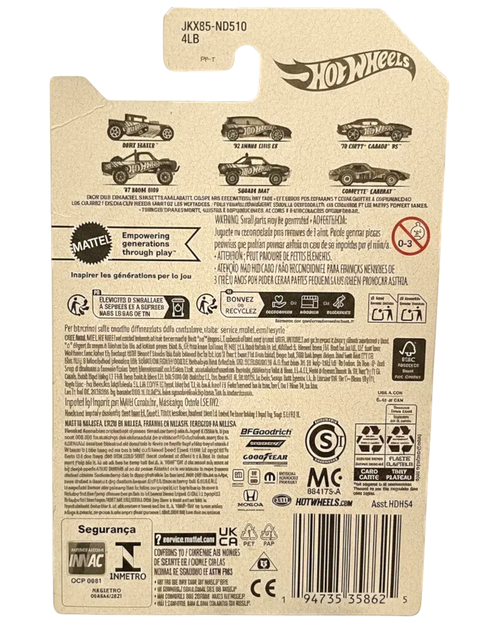 More Than Diecast Hot Wheels Subaru BRAT 58th Anniversary card back showing collection details and safety warnings