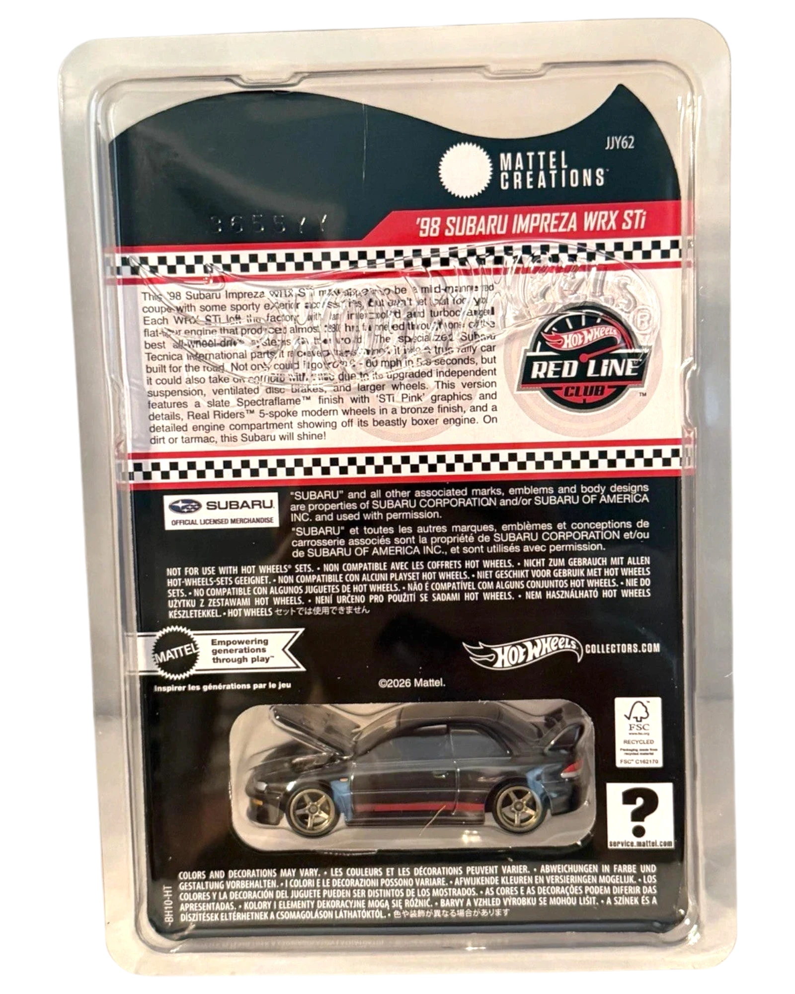 More Than Diecast Hot Wheels RLC Exclusive 1998 Subaru Impreza WRX STI die-cast car in original blister packaging