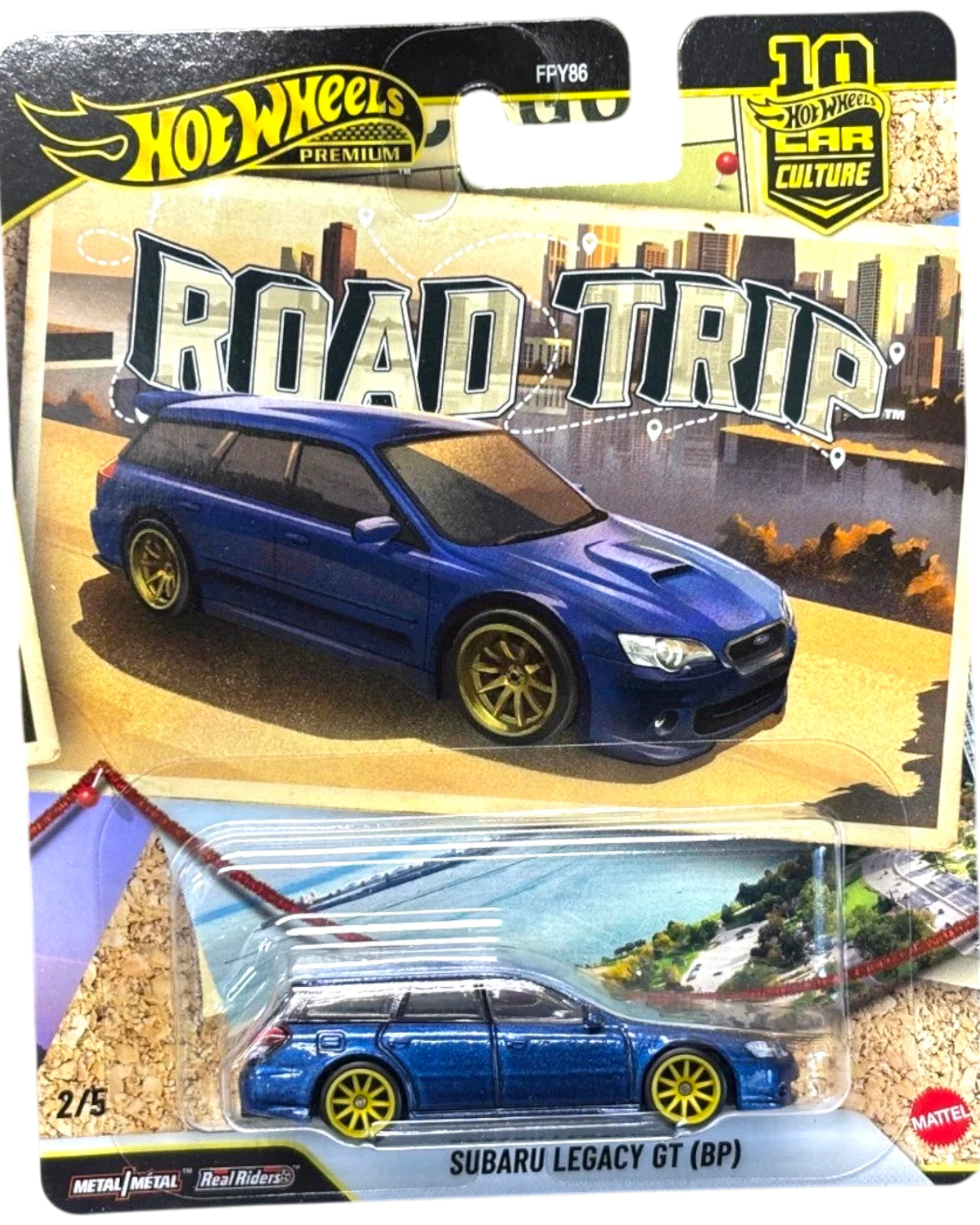 More Than Diecast Hot Wheels Car Culture Road Trip blue Subaru Legacy GT BP 1:64 scale die-cast car in packaging