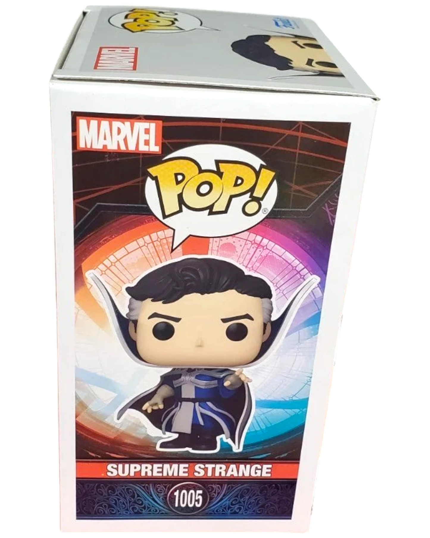 More Than Diecast Marvel Funko Pop! Vinyl: Supreme Strange #1005 figure in box. Features character in blue and grey robes with a cape.