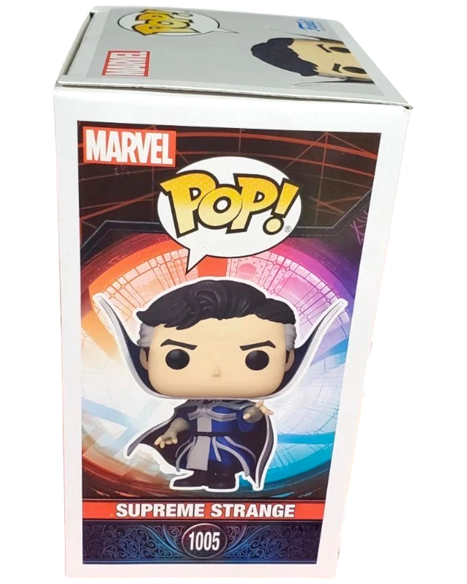 More Than Diecast Marvel Funko Pop! Vinyl: Supreme Strange #1005 figure in box. Features character in blue and grey robes with a cape.