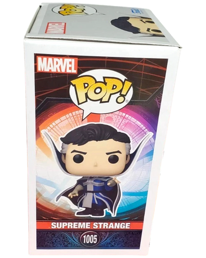 More Than Diecast Marvel Funko Pop! Vinyl: Supreme Strange #1005 figure in box. Features character in blue and grey robes with a cape.