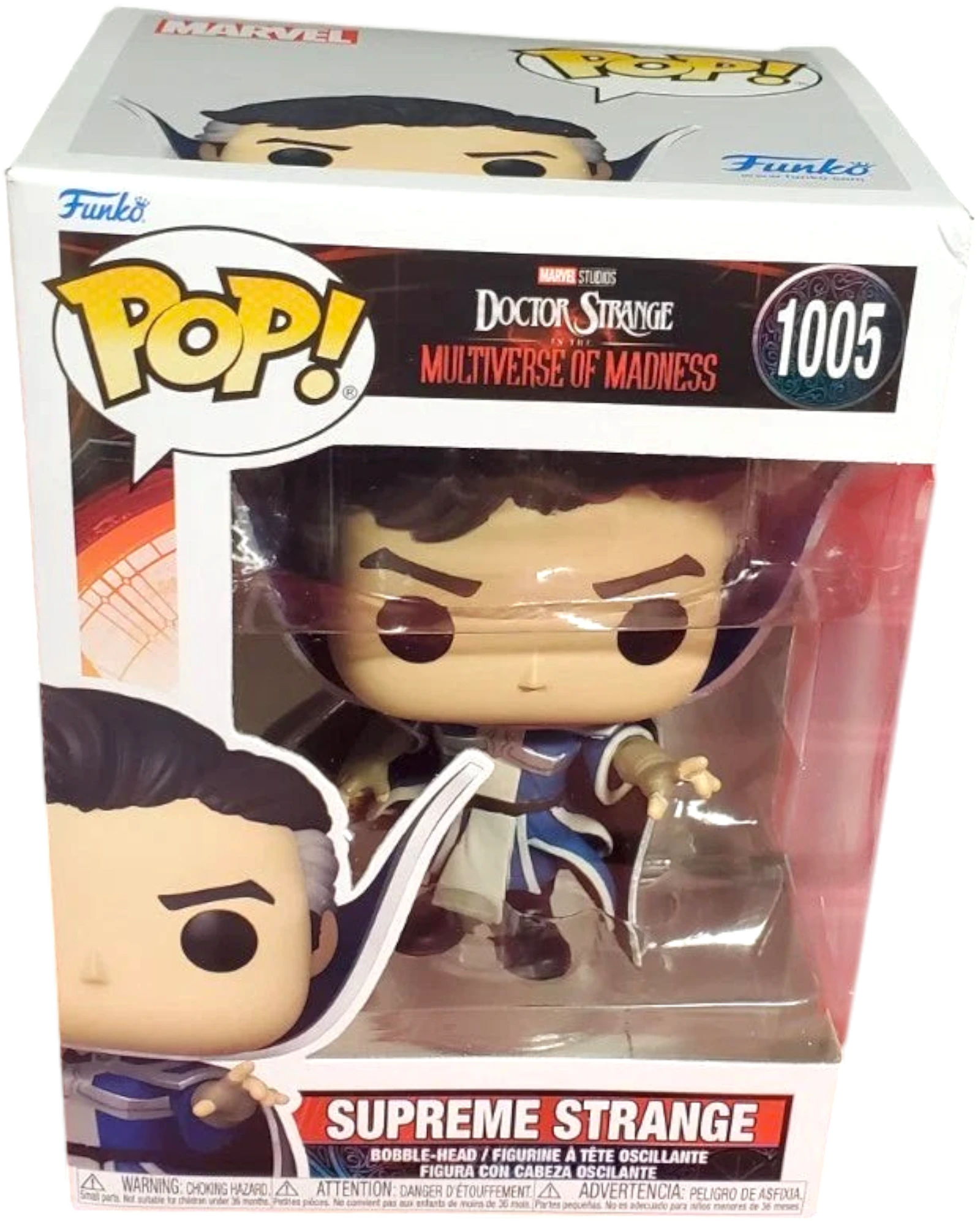 More Than Diecast Marvel Studios Doctor Strange in the Multiverse of Madness Supreme Strange Funko Pop! #1005 vinyl figure in box.