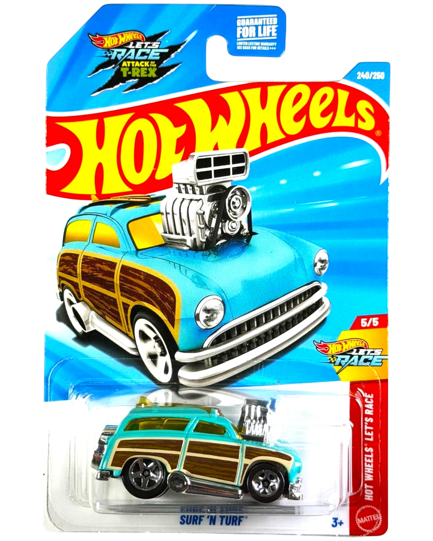 More Than Diecast Hot Wheels 2026 Surf N Turf die-cast car in teal with wood grain side panels and a large blower