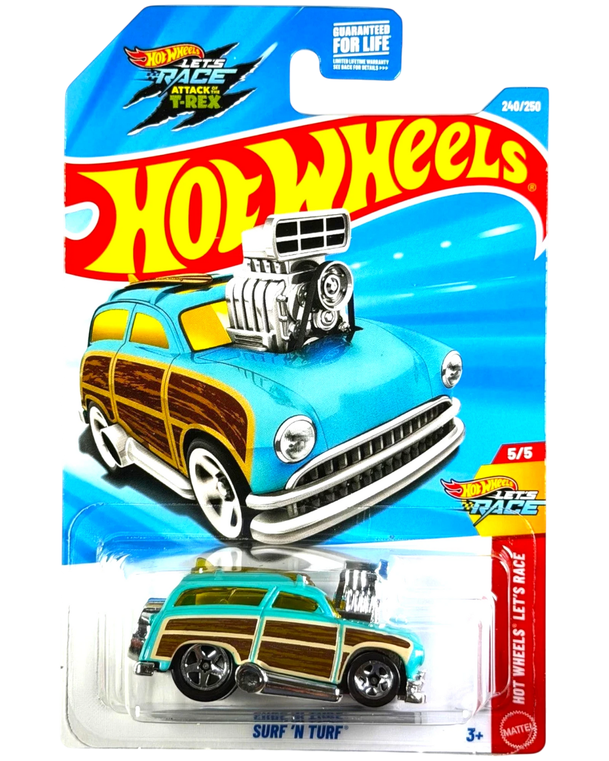 More Than Diecast Hot Wheels 2026 Surf N Turf die-cast car in teal with wood grain side panels and a large blower