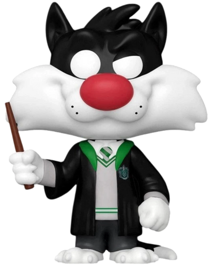 More Than Diecast Funko Pop! Sylvester Cat in Slytherin robes holding a wand. Black, white, red, and green.