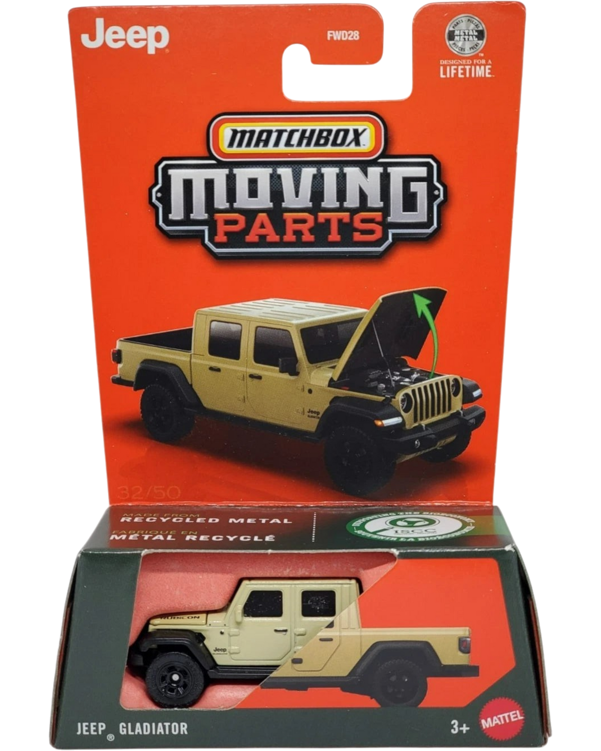 More Than Diecast 2026 Matchbox Moving Parts tan Jeep Gladiator diecast truck in original blister card packaging