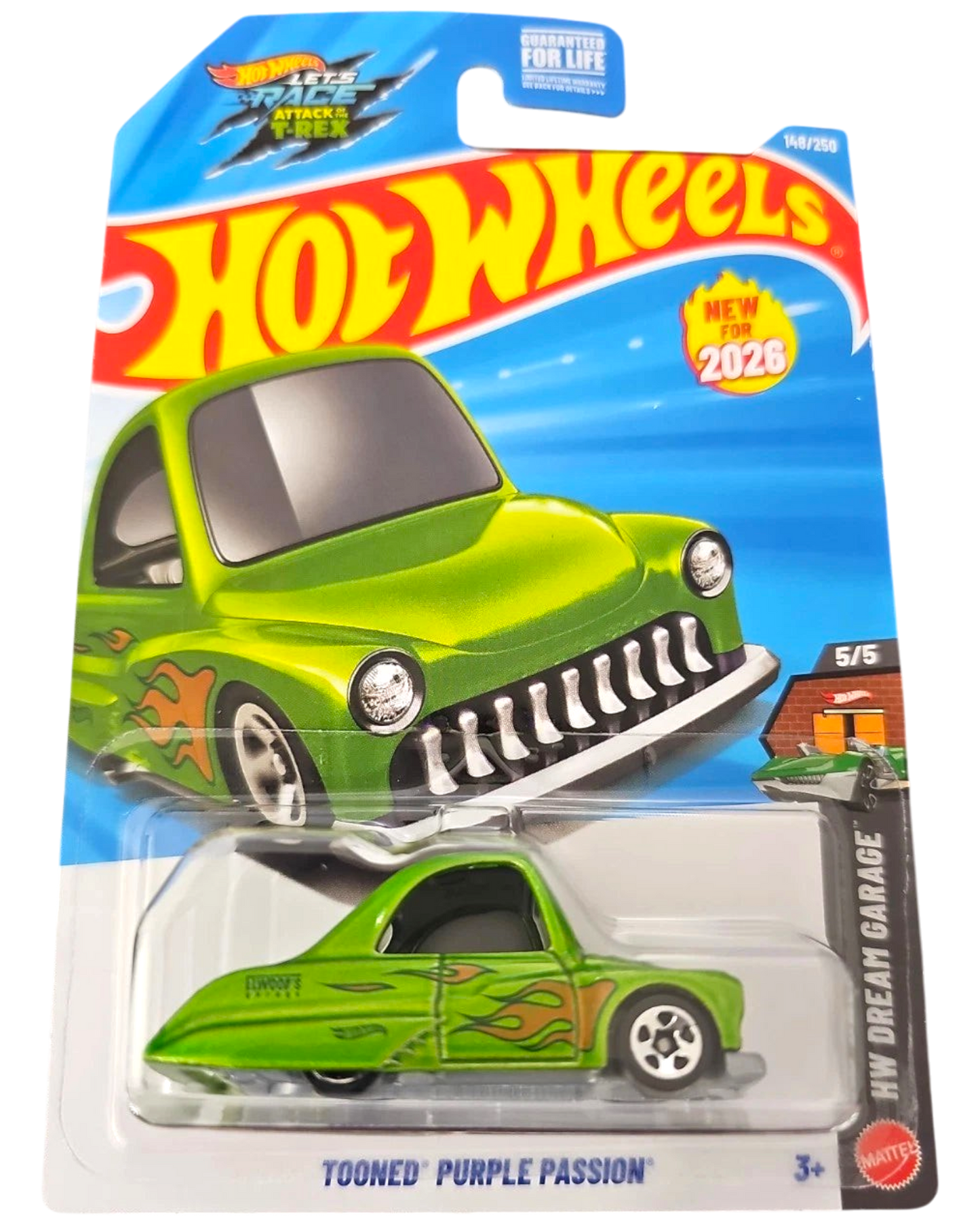 More Than Diecast 2026 Hot Wheels Tooned Purple Passion green die-cast toy car in original blister packaging