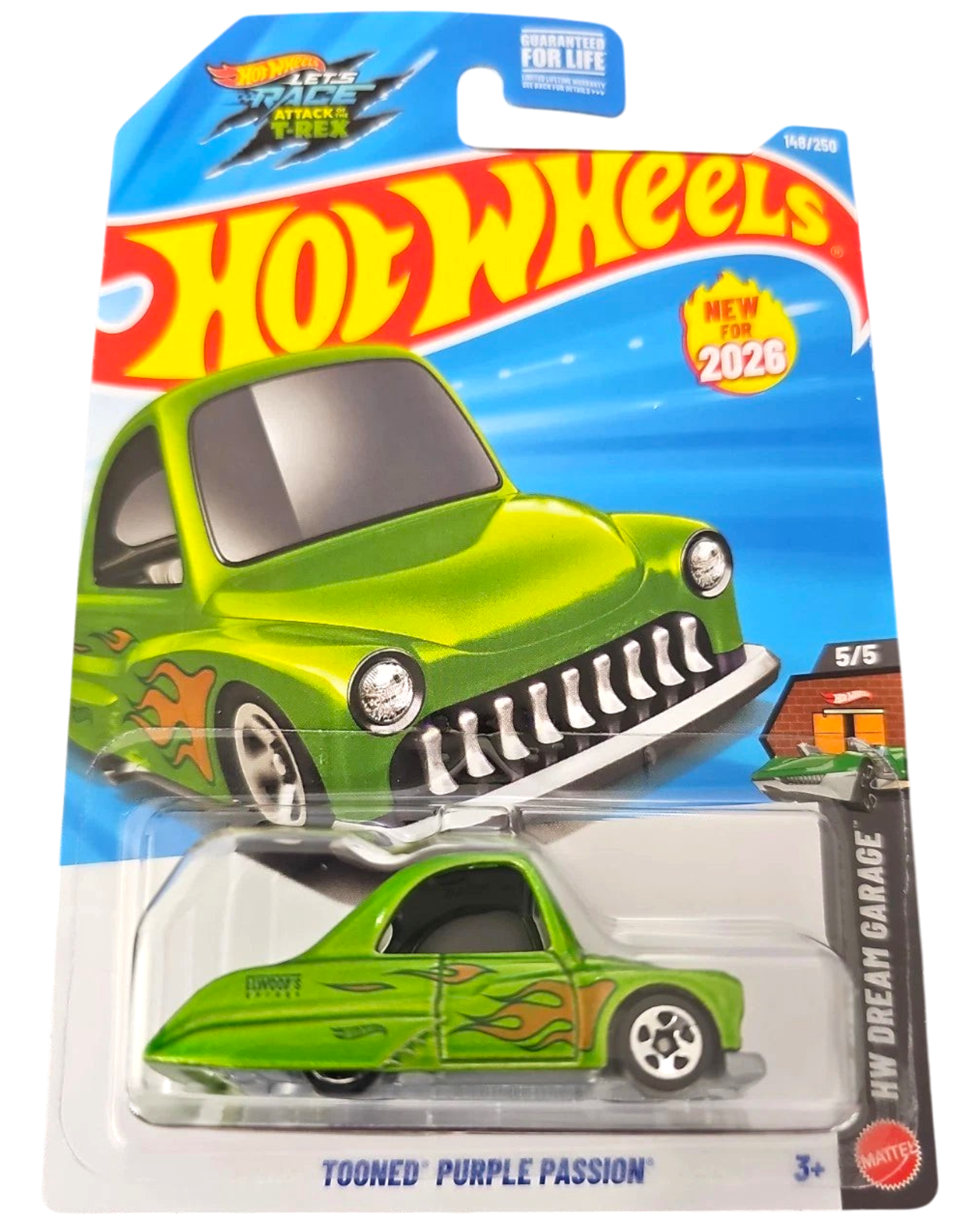 More Than Diecast 2026 Hot Wheels Tooned Purple Passion green die-cast toy car in original blister packaging