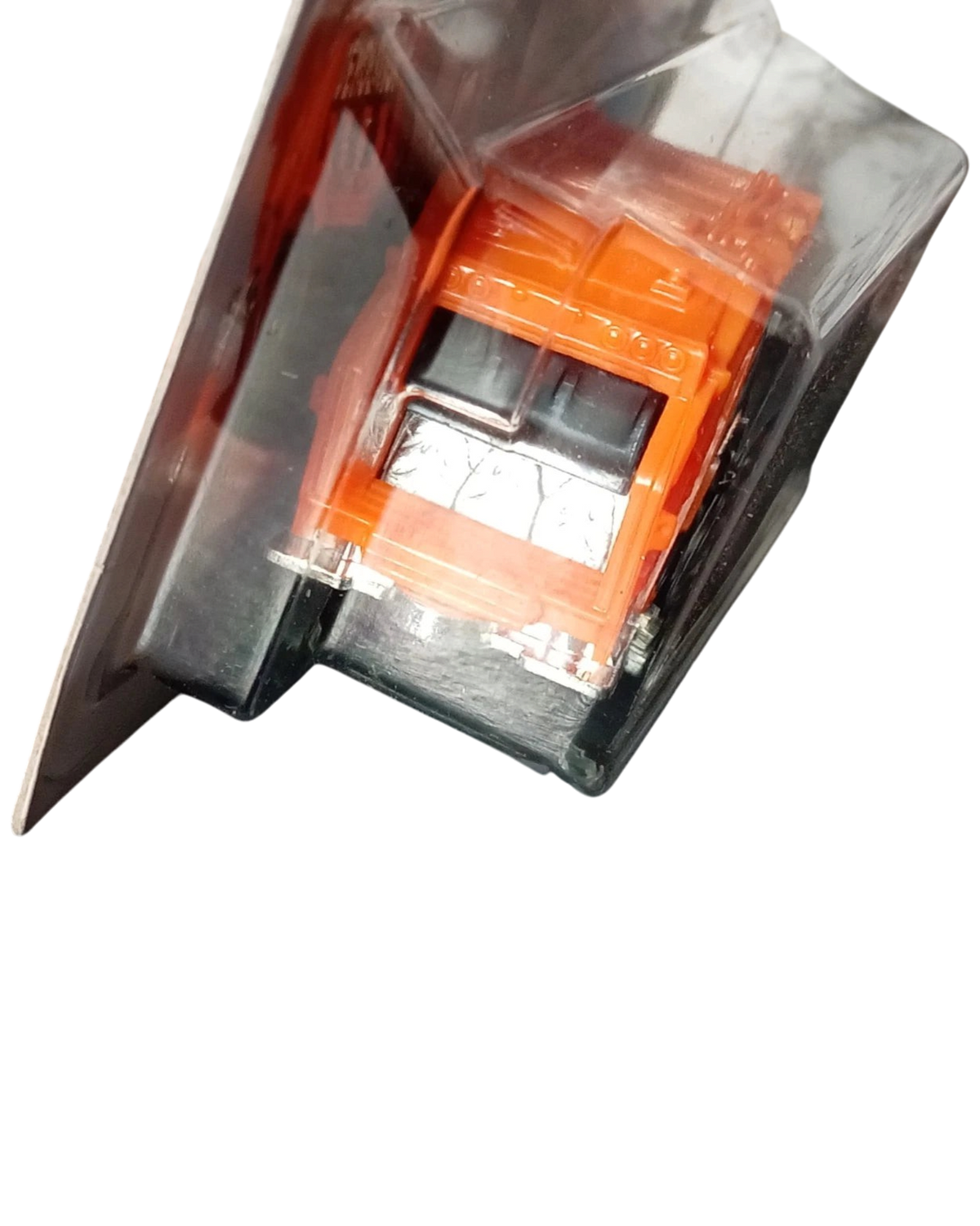 More Than Diecast Hot Wheels Total Disposal Treasure Hunt orange heavy-duty truck in short card blister packaging