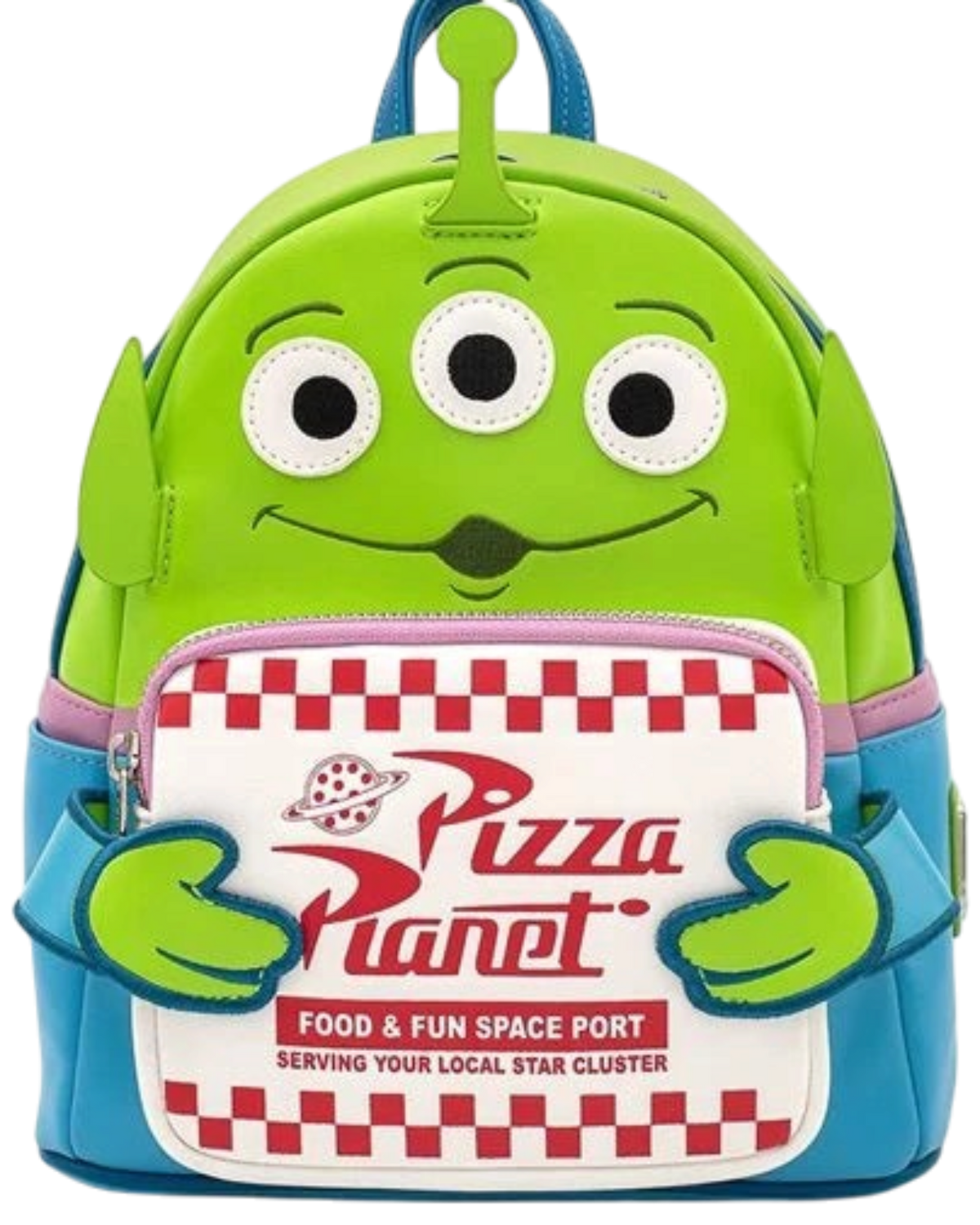 More Than Diecast Loungefly Toy Story Alien faux leather mini backpack with Pizza Planet box front pocket