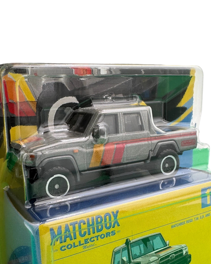 More Than Diecast 2017 Toyota Land Cruiser 78 Matchbox Collectors 1:64 scale diecast truck in silver with retro decals