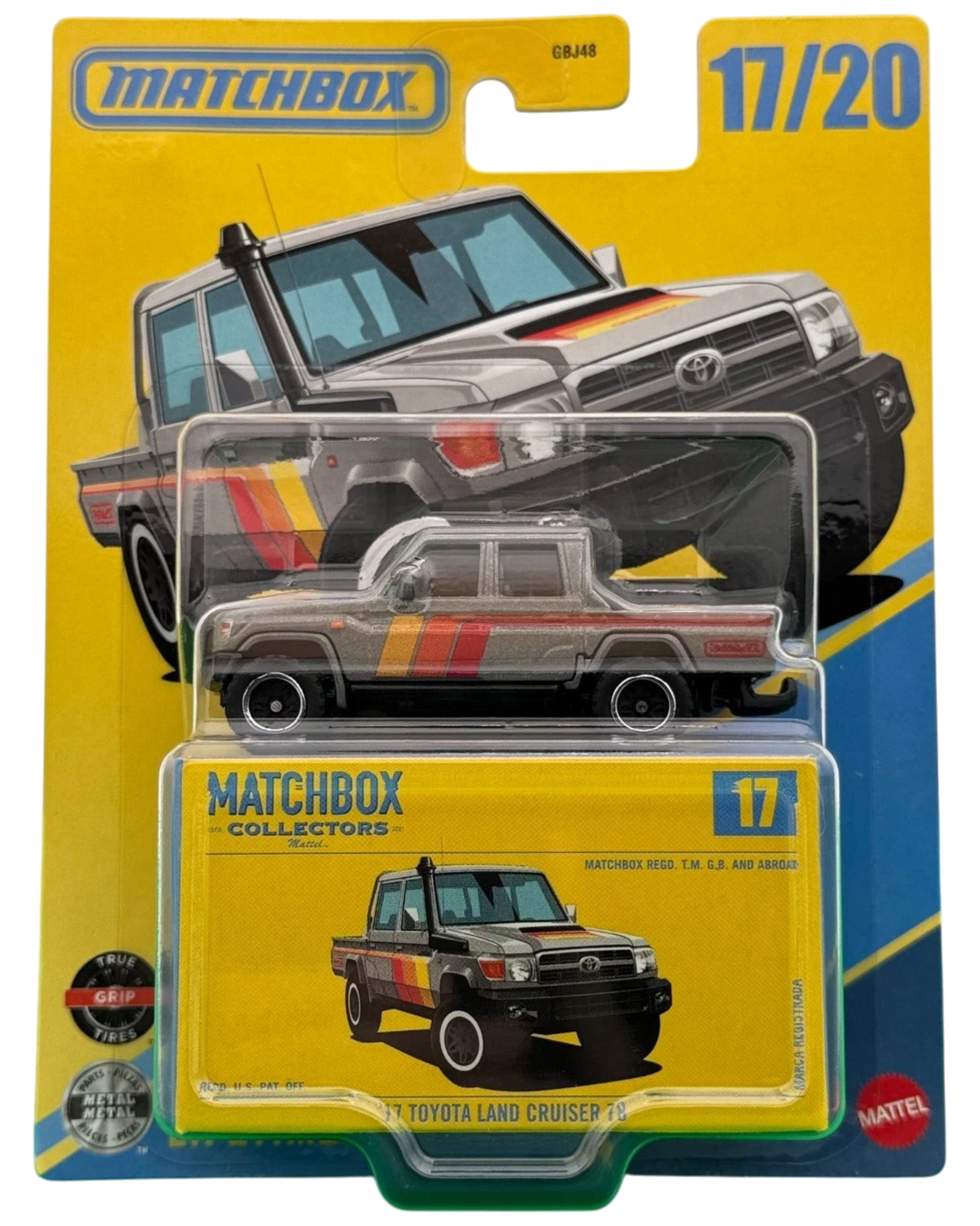More Than Diecast Matchbox Collectors 2017 Toyota Land Cruiser 78 1:64 scale diecast truck in silver with racing decals