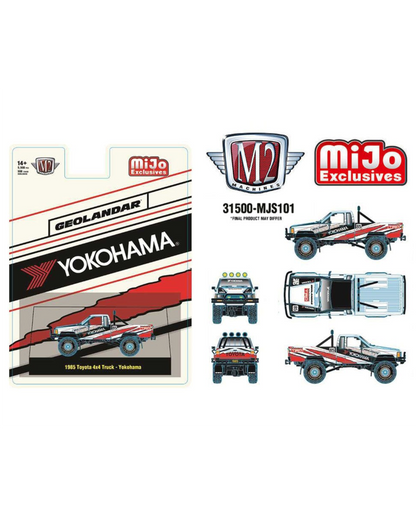 More Than Diecast M2 Machines 1985 Toyota 4x4 off-road pickup in white with Yokohama Geolandar tires on blister card