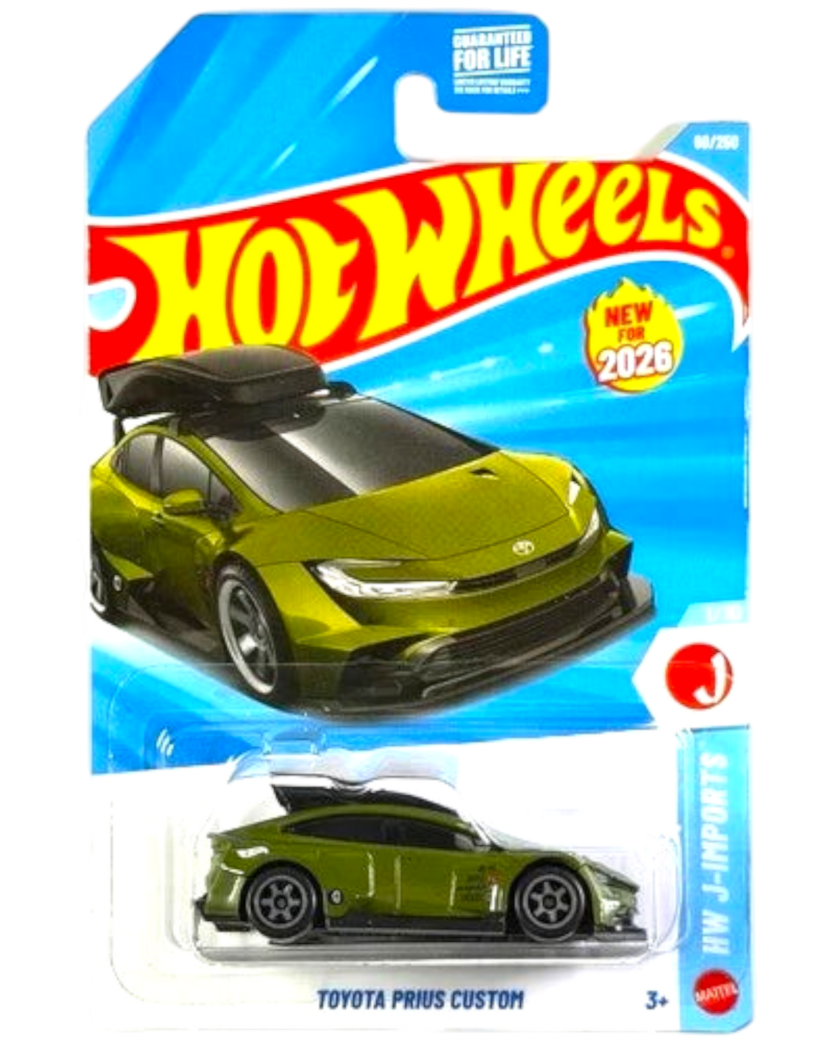 More Than Diecast 2026 Hot Wheels Toyota Prius Custom in olive green with a roof rack in original blister packaging