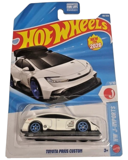 More Than Diecast Hot Wheels Toyota Prius Custom 1:64 scale die-cast car in white with blue wheels on blister card