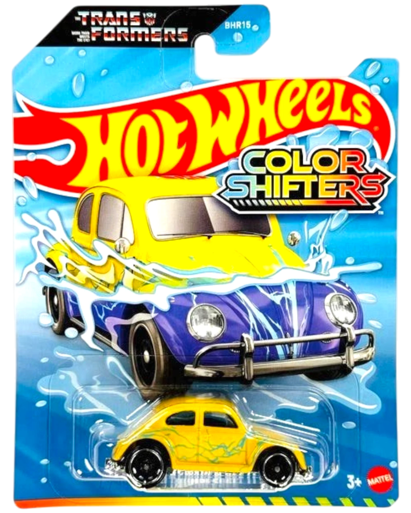 More Than Diecast Hot Wheels Color Shifters Transformers Bumblebee VW Beetle die-cast car in yellow and purple packaging
