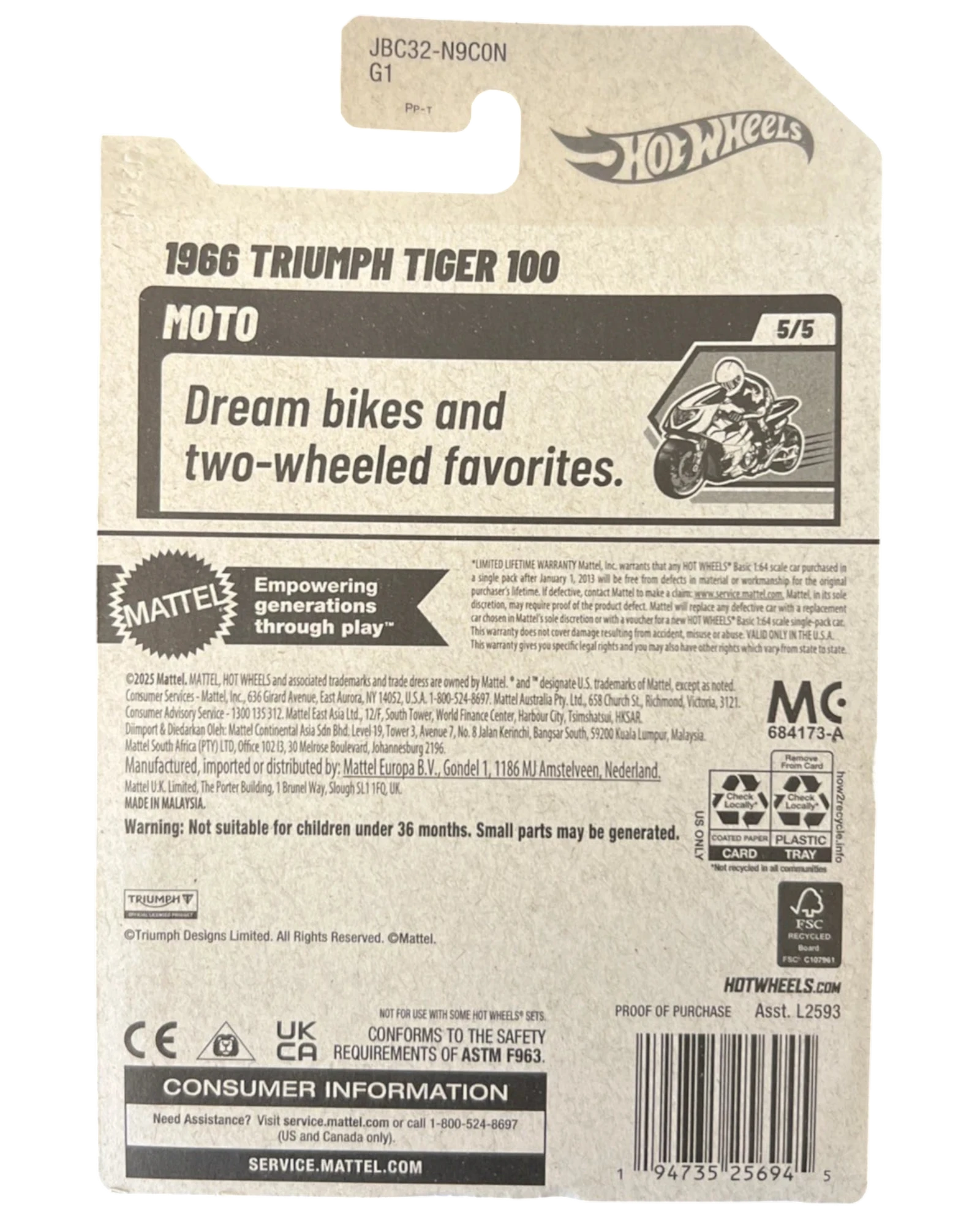 More Than Diecast Hot Wheels 1966 Triumph Tiger 100 Secret Treasure Hunt card back with Moto series details