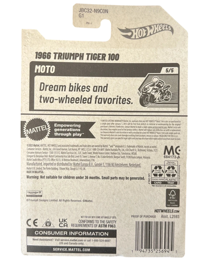 More Than Diecast Hot Wheels 1966 Triumph Tiger 100 Secret Treasure Hunt card back with Moto series details