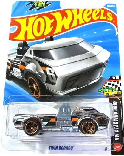 More Than Diecast Hot Wheels 2026 Twin Dorado silver die-cast car in HW Starting Grid packaging