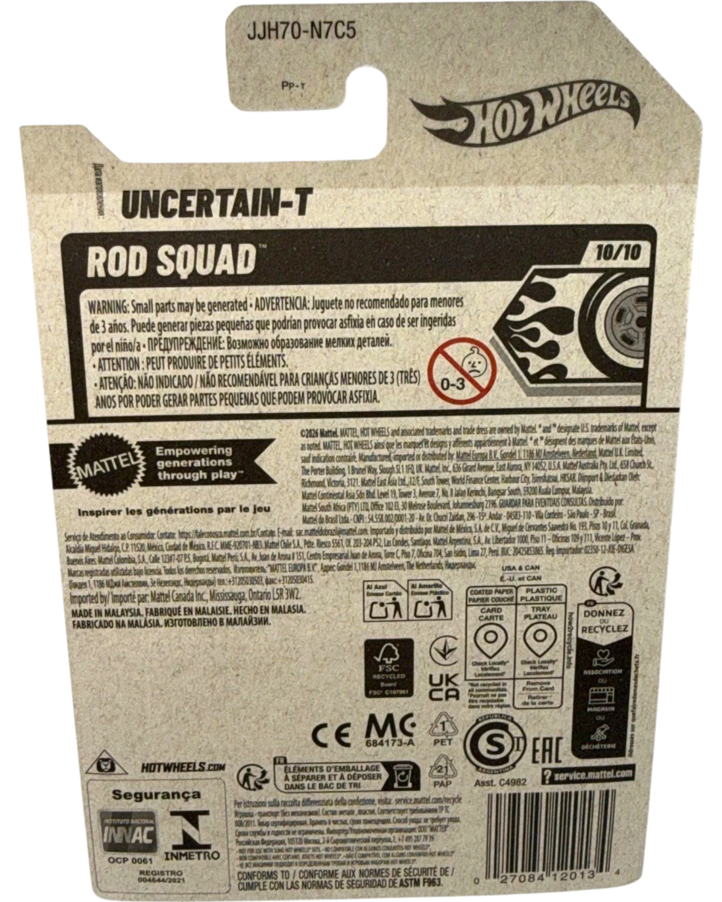 More Than Diecast Hot Wheels Uncertain-T Rod Squad 1:64 die-cast car packaging back view
