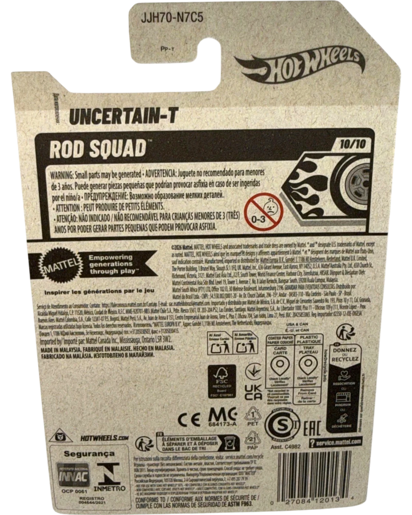 More Than Diecast Hot Wheels Uncertain-T Rod Squad 1:64 die-cast car packaging back view