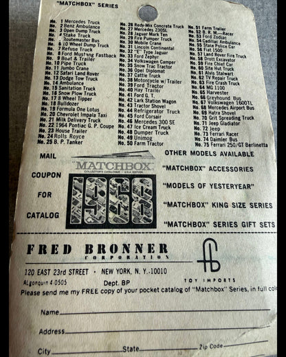 Vintage 1968 More Than Diecast Matchbox 1-75 series collector catalog paper insert with list of toy vehicles