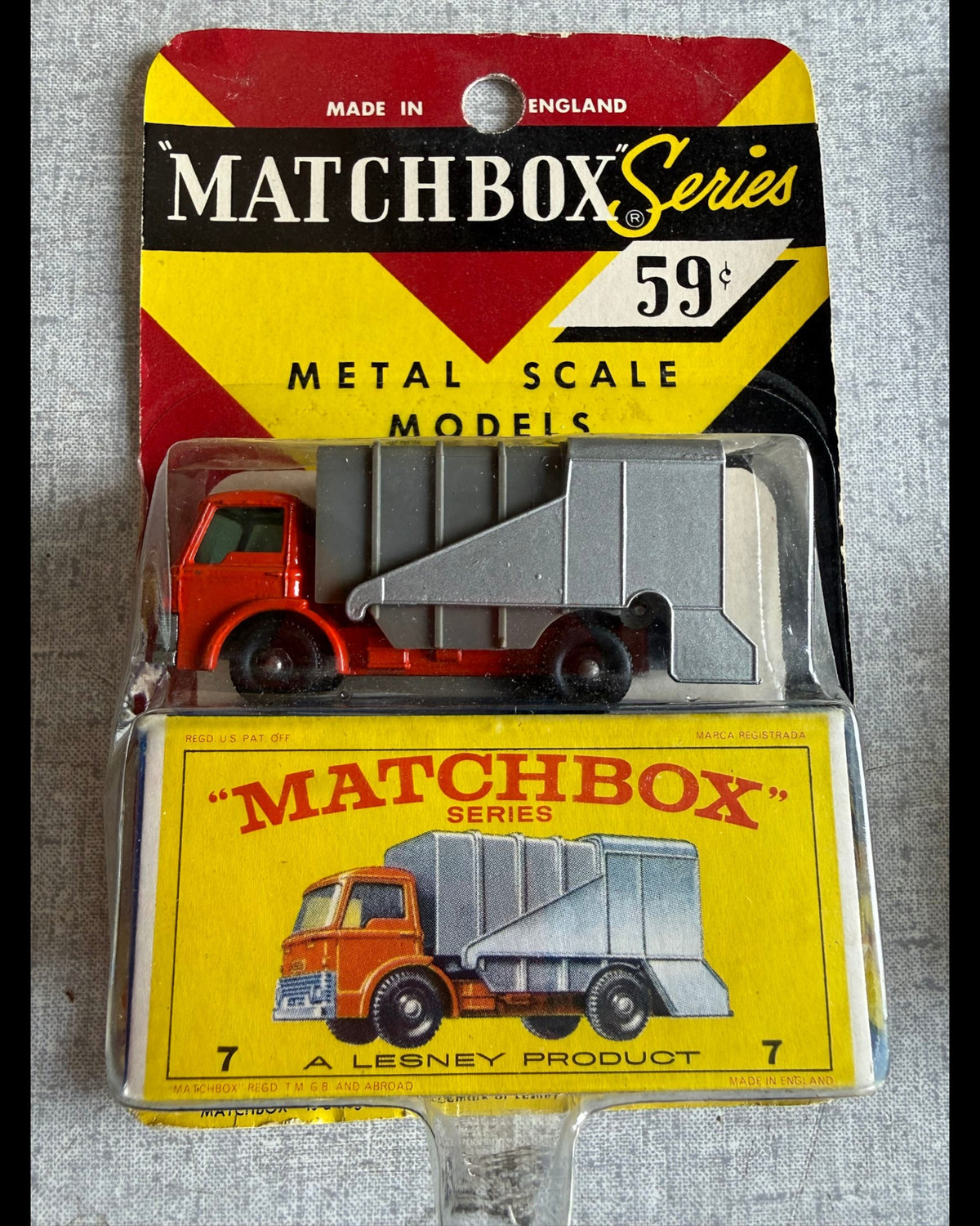 More Than Diecast vintage 1968 Matchbox No. 7 Ford refuse garbage truck in original blister pack packaging