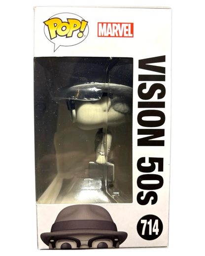 More Than Diecast Marvel WandaVision Vision 50s Funko Pop! #714 vinyl figure in box. Black and white.
