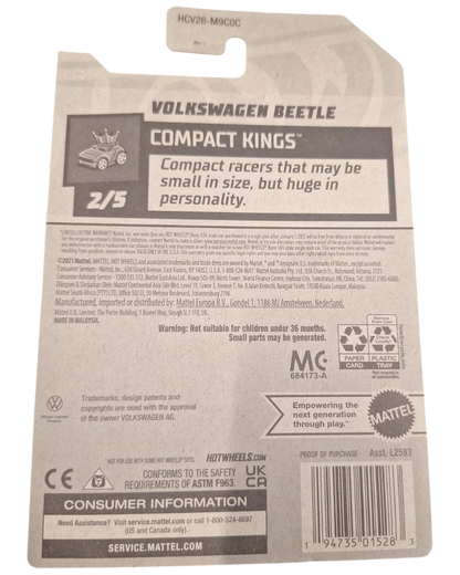 More Than Diecast Hot Wheels Volkswagen Beetle Compact Kings packaging back view with product information and details