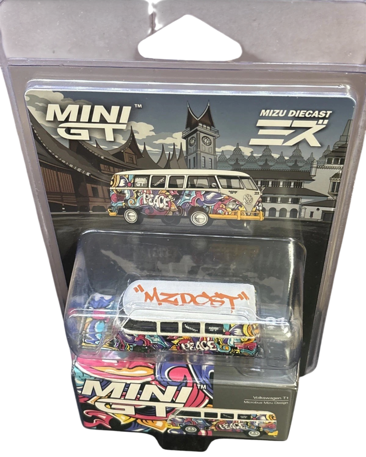 More Than Diecast Mini GT Volkswagen Bus Mizu Design chase edition 1/64 scale diecast model in white and yellow