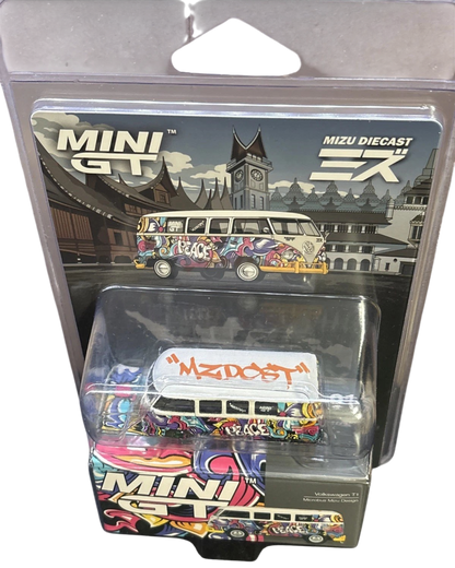 More Than Diecast Mini GT Volkswagen Bus Mizu Design chase edition 1/64 scale diecast model in white and yellow