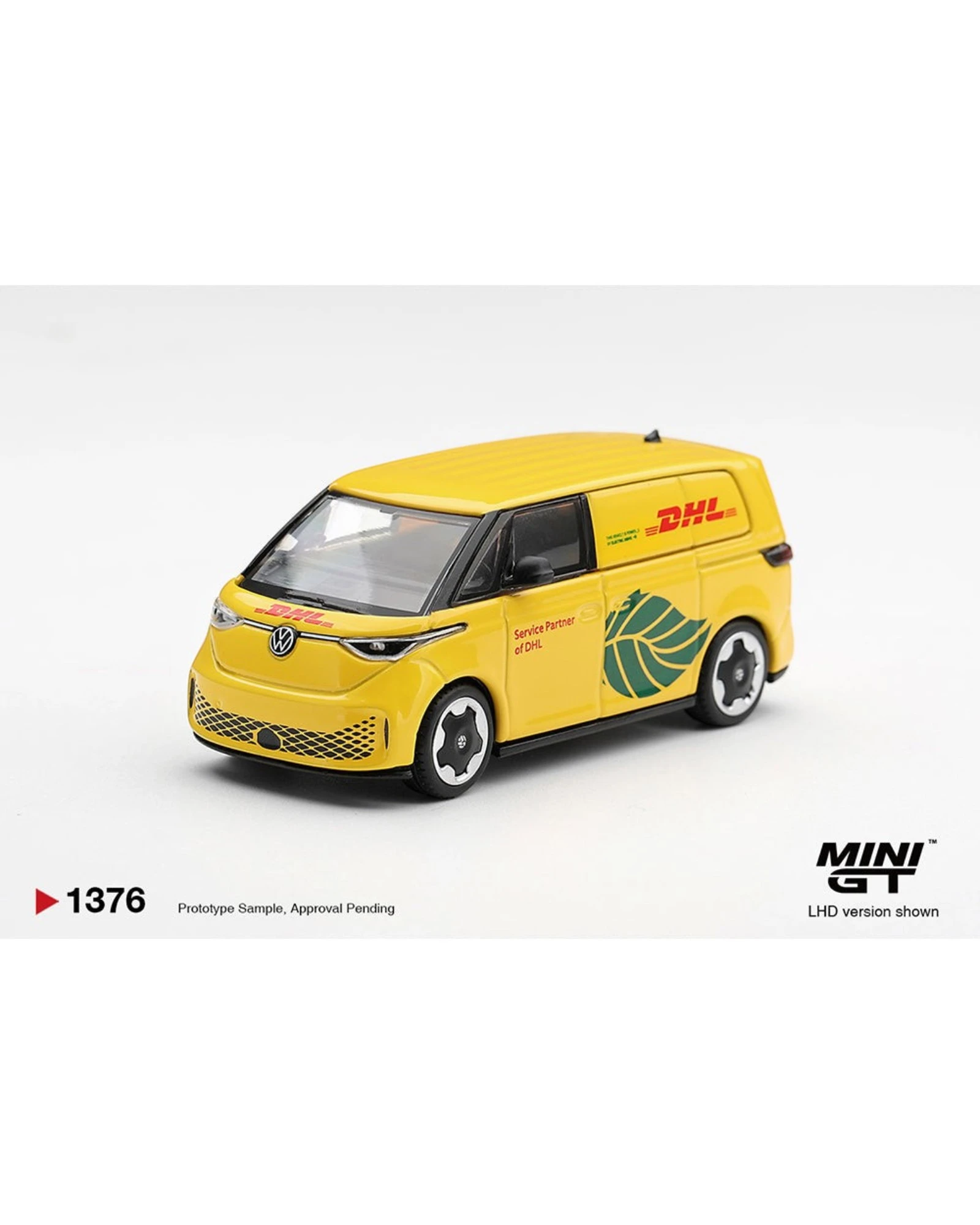 More Than Diecast 1:64 scale Mini GT Volkswagen ID.Buzz electric van in yellow and red DHL delivery livery