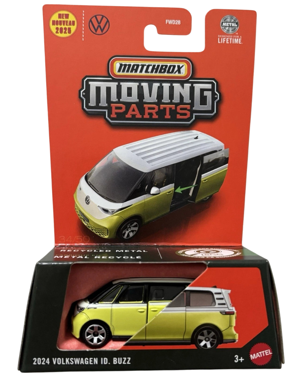 More Than Diecast Matchbox 2024 Volkswagen ID. Buzz die-cast van in yellow and white with opening sliding door
